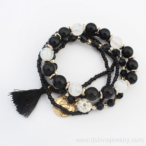 Multi Layers Beads Handmade Bracelet With Shamballa Ball